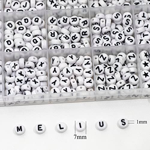 Melius Acrylic Letter Beads, 1450 Pcs 4x7mm Round Alphabet Beads in 28 Grid Box for Jewelry Making, DIY Bracelets (4x7mm, White) - Image 2