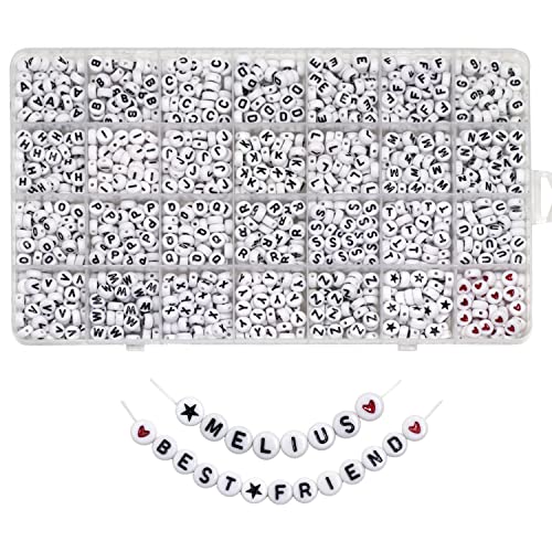 Melius Acrylic Letter Beads, 1450 Pcs 4x7mm Round Alphabet Beads in 28 Grid Box for Jewelry Making, DIY Bracelets (4x7mm, White) - Image 1