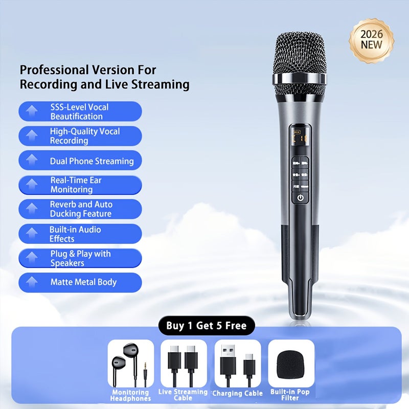Live Streaming Wireless Handheld Microphone With Built In Intelligent Noise Reduction High Fidelity Sound Quality For Karaoke Parties And Events - Image 1