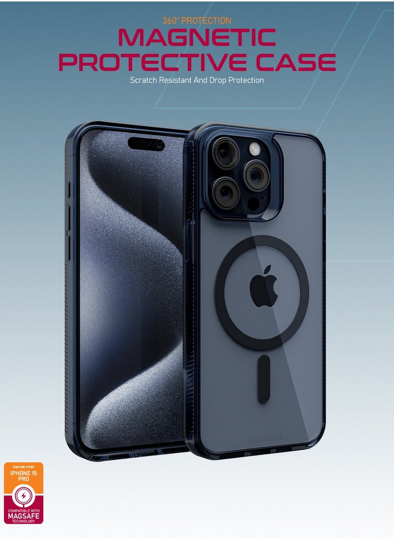 Moxedo Magnetic Protective Case 360 Protection Clear Case Hard PC with Built-in Strong Magnets Compatible with Magnetic Safe Designed for iPhone 15 Pro 6.1 inch (Blue)