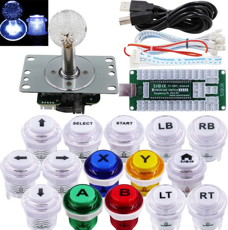 مجموعة أدوات DIY لمشغل الألعاب مع مشفر USB وأزرار LED من نوع Cherry MX ومفاتيح دقيقة، وعصا تحكم LED رباعية/ثمانية الاتجاهات، ولوحة تحكم لأجهزة Xbox 360 وNintendo Switch وHit Box وRaspberry Pi وPS3 وPC وAndroid. - Image 1