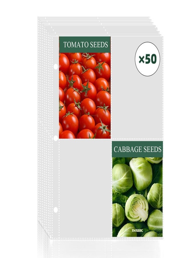 HYRAUL 50 Pack 200 Pockets Seed Packet Binder Sleeves, Garden Seed Storage Organizer Pages for 3 Ring Binder, Slot Size 4x5.5 Clear Sleeves for Seed Holder Container, Seed Saver Protector - Image 1