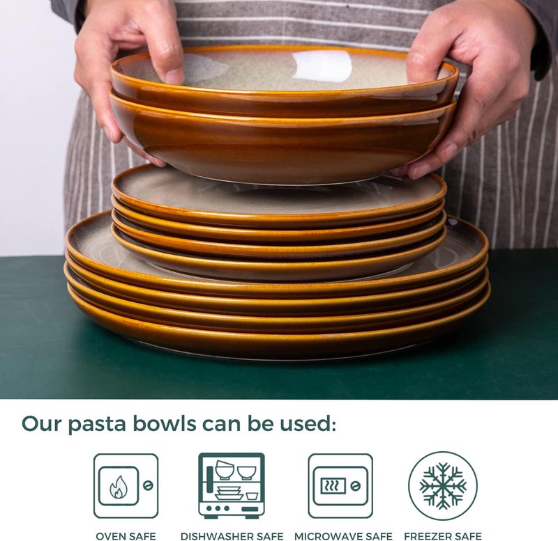 LERATIO Large Pasta Bowls38oz Ceramic Pasta Bowls90 Reactive Glaze Pasta Bowl Set of 6Microwave  DishwasherOven SafeWide Serving Bowls for SaladPastaFruitScratch ResistantKhaki - Image 3