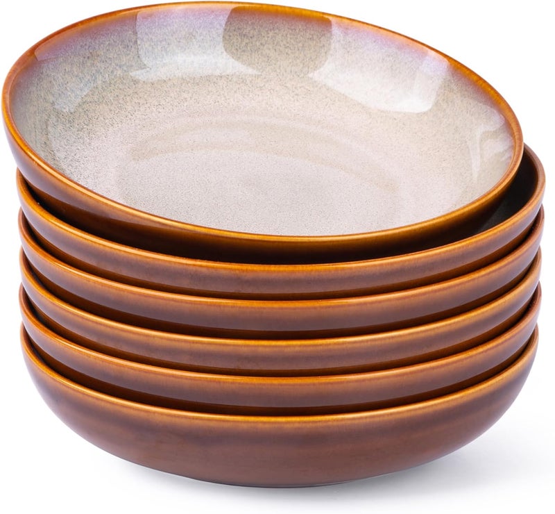LERATIO Large Pasta Bowls38oz Ceramic Pasta Bowls90 Reactive Glaze Pasta Bowl Set of 6Microwave  DishwasherOven SafeWide Serving Bowls for SaladPastaFruitScratch ResistantKhaki - Image 1