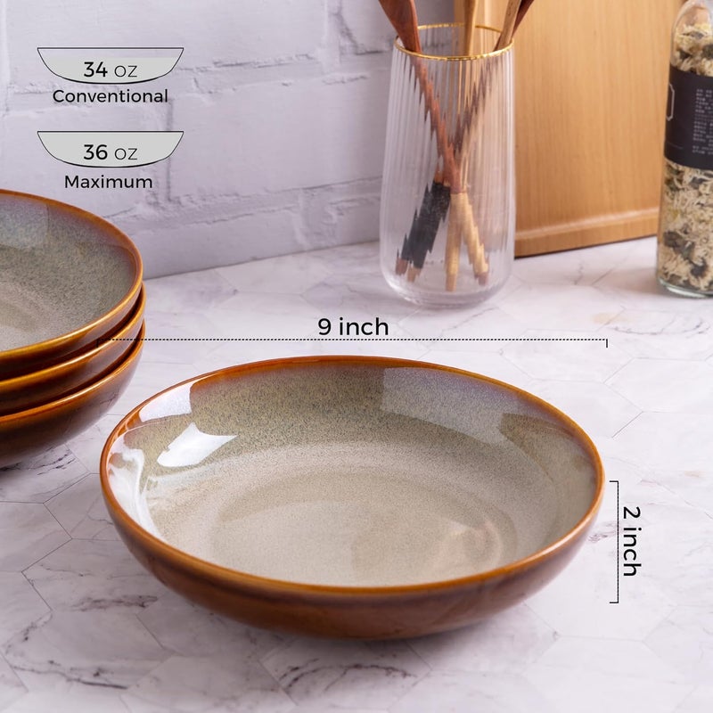 LERATIO Large Pasta Bowls38oz Ceramic Pasta Bowls90 Reactive Glaze Pasta Bowl Set of 6Microwave  DishwasherOven SafeWide Serving Bowls for SaladPastaFruitScratch ResistantKhaki - Image 2