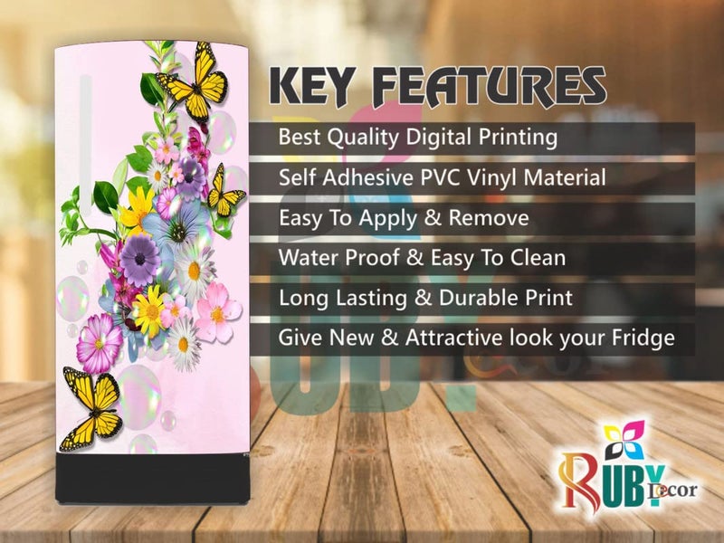 Decorative Colorfull Reusable Design With Beautiful Rose Design Wall Sticker Refrigerator Door Wall Sticker PVC Vinyl Fridge Wrap Wall Sticker For Home(120 Cm X 60 Cm Or 48 X 24 Inches)