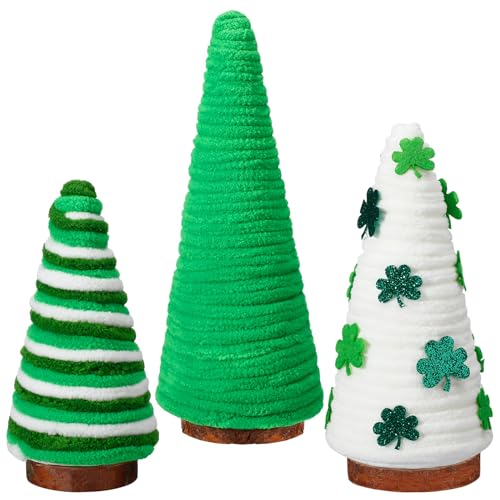 Beeveer Beeveer 3 Pcs St. Patrick's Day Tree Table Decorations Yarn Wrapped Mini Trees Green St. Patrick's Day Table Top Decor  - Image 1