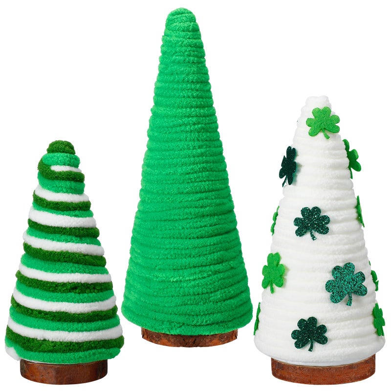 Beeveer Beeveer 3 Pcs St. Patrick's Day Tree Table Decorations Yarn Wrapped Mini Trees Green St. Patrick's Day Table Top Decor  - Image 2