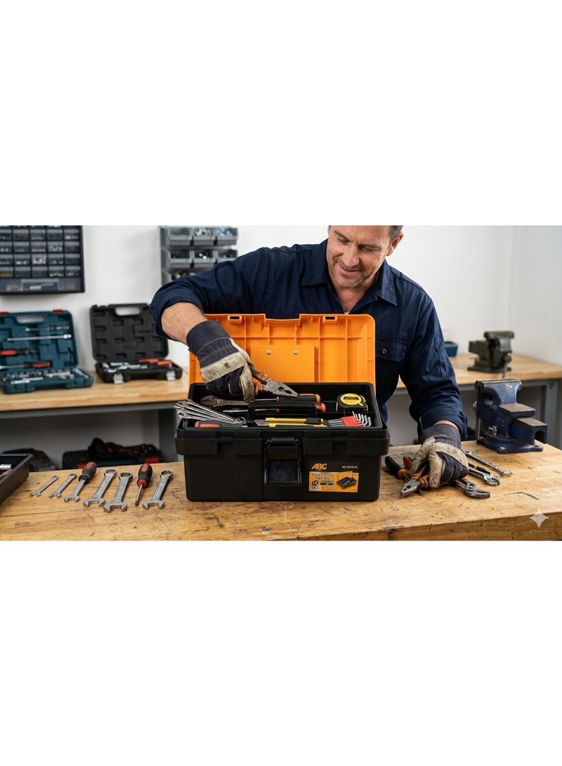 Heavy-Duty Plastic Tool Box with Organizer Tray – Portable Storage Case with Secure Lock & Handle Multi-Compartment Toolbox for Tools, Hardware & Accessories, Durable Design for Home & Workshop Use - Image 3