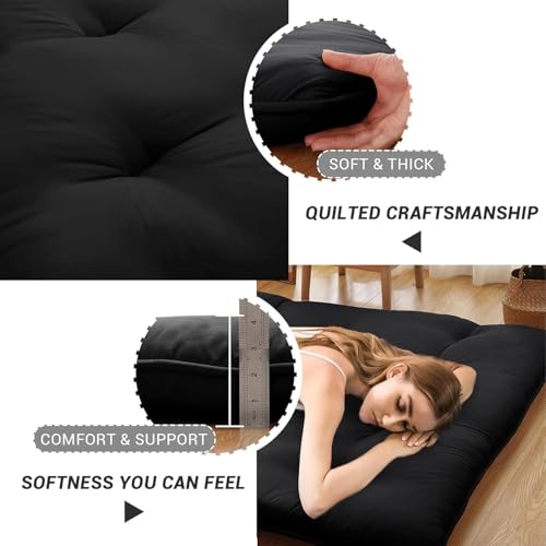 Deevine Craft Quilt Cotton Floor Bed Mattress, Foldable,Rollable Movable Single Bed Comfort Gadda 1 Sleeping Capacity, S Quilted Design (Black, Single Bed 72X36X5 Inches) - Image 5