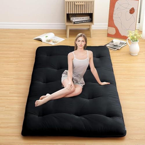Deevine Craft Quilt Cotton Floor Bed Mattress, Foldable,Rollable Movable Single Bed Comfort Gadda 1 Sleeping Capacity, S Quilted Design (Black, Single Bed 72X36X5 Inches) - Image 1