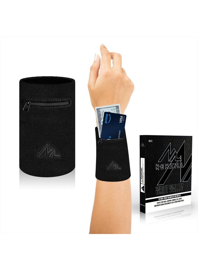 NEWZILL Wrist Wallet (Wristband) With Zipper For Running Walking Basketball Tennis Hiking Workout And More (Long Black) - Image 1