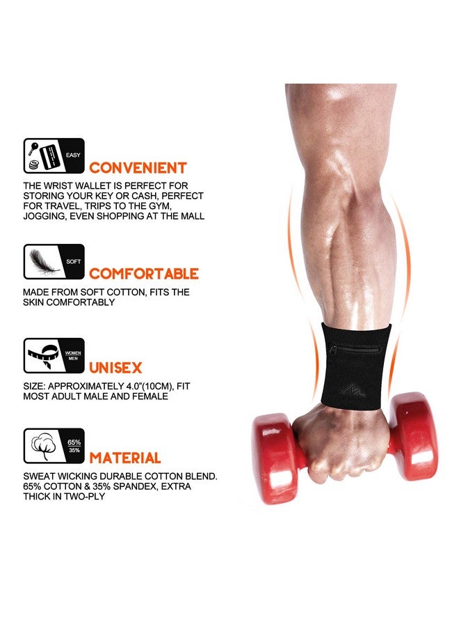 NEWZILL Wrist Wallet (Wristband) With Zipper For Running Walking Basketball Tennis Hiking Workout And More (Long Black) - Image 4