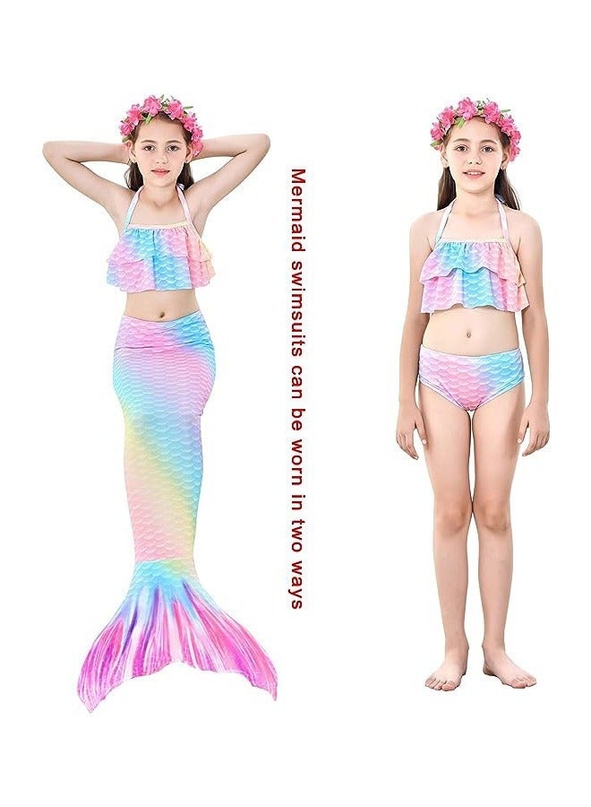 Arabest Girls Mermaid Tails Swimsuit,Kids Princess Cosplay Swimming Costume,Monofin-Free Bikini Set,Size L - Image 4