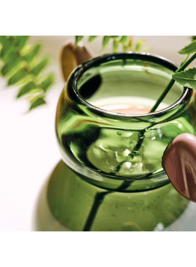 Decorative Glass Vase, White Green Pink, 15 cm Hand-Blown Tinted Glass Vase with Playful Round Design, Unique Flower Vase and Home Decor Accent for Table, Shelf, Bedroom and Office - Image 3