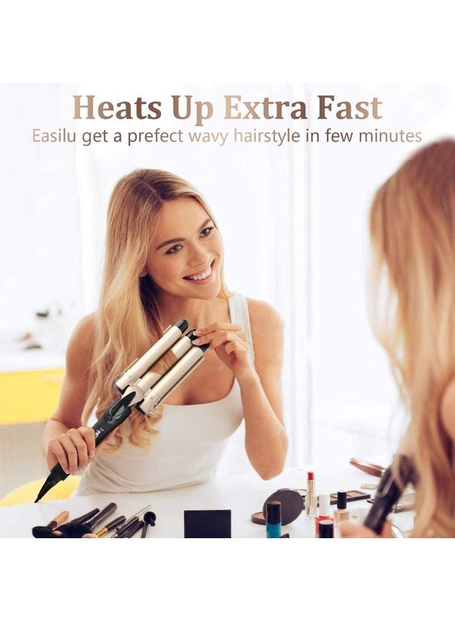 ELTRAZONE Gold 3-Barrel Curling Iron - 1-Inch Triple Barrel Hair Waver for Beachy Waves, Adjustable Temperature Ceramic Tourmaline Curler, Fast Heat-Up - Image 3