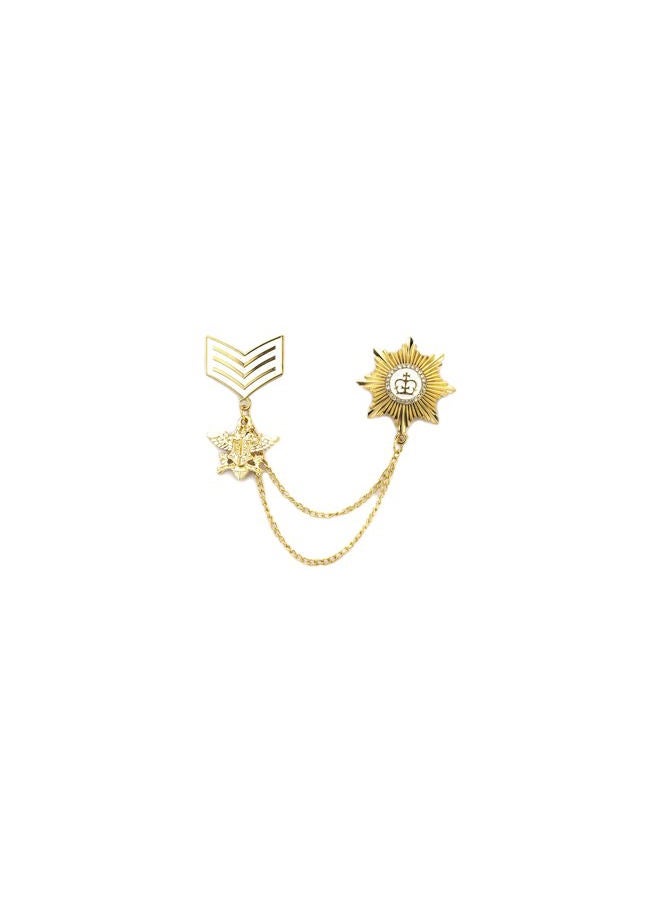 Knighthood Gold And White Crown Badge With Star And Hanging Tassel Chain Collar Pin Brooch, Suit Stud, Shirt Studs, Lapel Pin Accessories for Men Women  - Image 1
