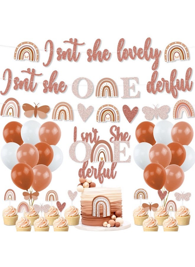 K KUMEED Boho Rainbow 1st Birthday Decorations, First Party Decorations Isn't She Lovely and Onederful Banner, Cake Toppers and Balloons for Theme Party Girls - Image 1