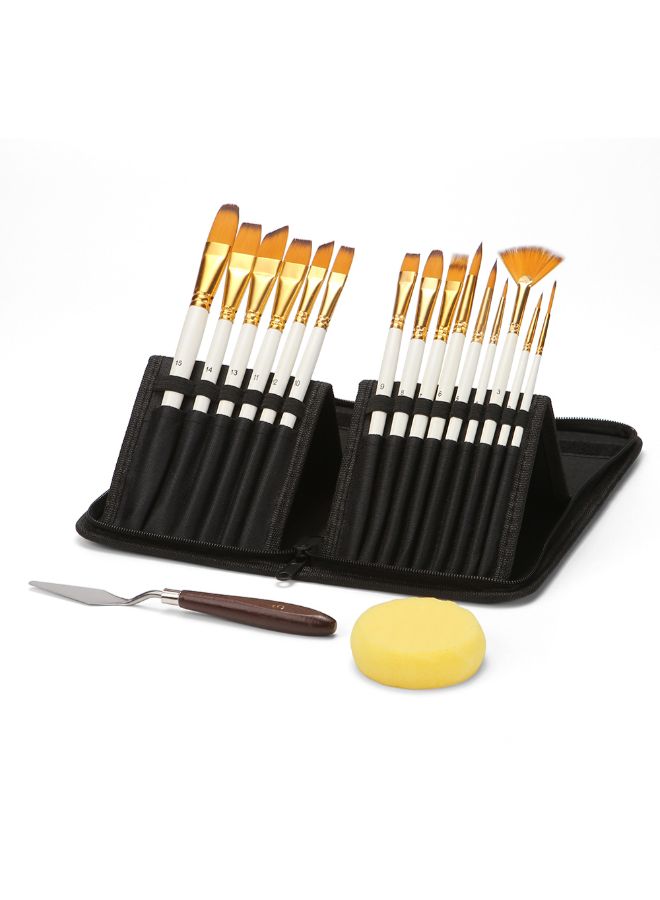 Loquat 16-Piece Multipurpose Paint Brush Set With Storage Case And Palette Knife Pearl White - Image 2