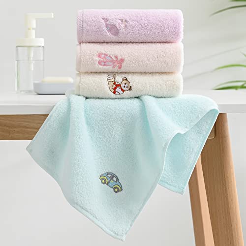 sense gnosis 100% Cotton Kids Facial Towels, Fingertip Towels for Bathroom Towel Set Embroidered Children Towels & Baby Washcloths, 10 x 20 inches(4 Pack in 4 Color) - Image 4