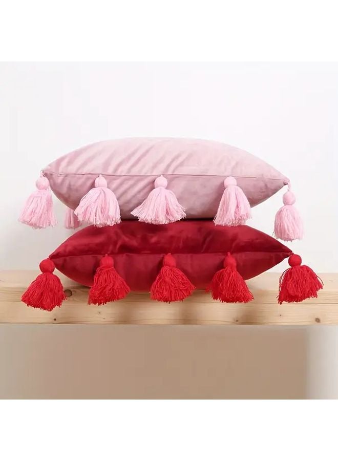 Retro Velvet Tassel Throw Pillow Cover 12x20 Inches Geometric Square Cushion Case Polyester - Image 3