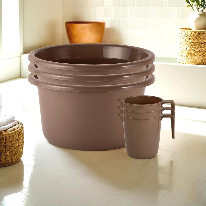 Kuber Industries Kuber Industries Set of 6 Bathroom Combo Set Bathing Set Bathware Set 3 Piece Tub 3 Piece Mug Combo Set for Bathroom Modern Bathroom Accessories Set Brown  - Image 1