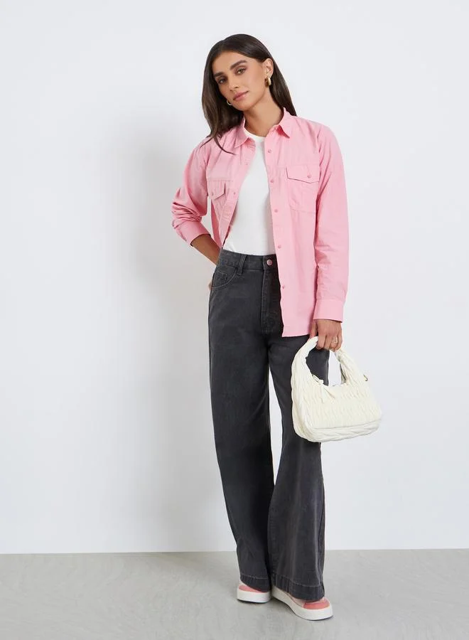 Styli Women Pink Long Sleeve Oversized Shirt
