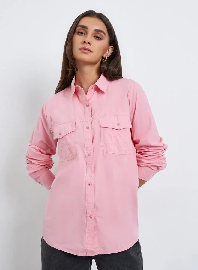 Styli Women Pink Long Sleeve Oversized Shirt