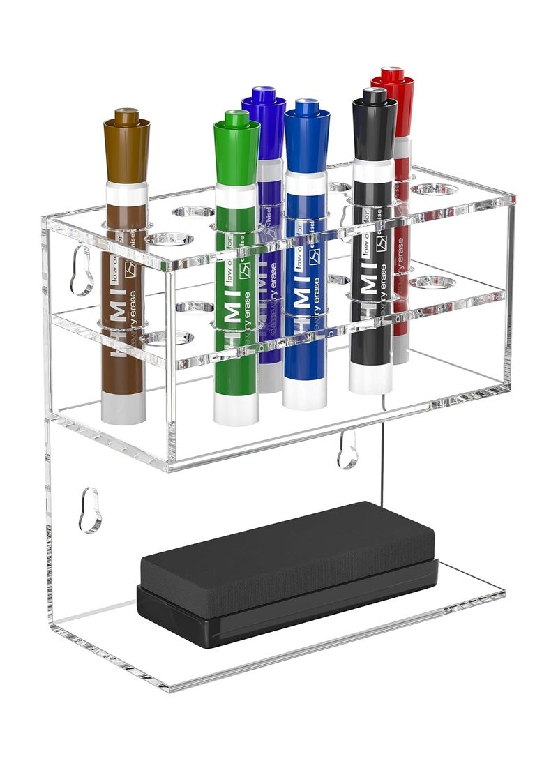 TPGP Dry Erase Marker Holder for Whiteboard, Wall Mounted 2-Tier 10-Slot Clear Acrylic Marker Organizer Stand for School Office Home - Image 1