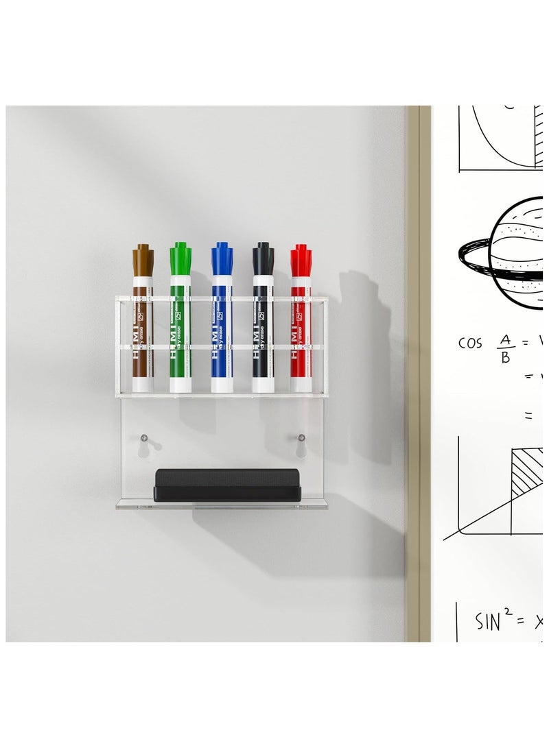 TPGP Dry Erase Marker Holder for Whiteboard, Wall Mounted 2-Tier 10-Slot Clear Acrylic Marker Organizer Stand for School Office Home - Image 2
