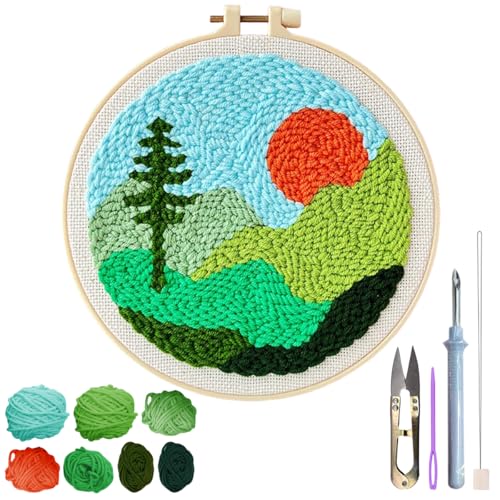 PATPAT® Silicone DIY Punch Needle Art Kit Beginners DIY Starry Night Punch Needle Art with Embroidery Needles,Tutorial,20x20cm Embroidery Hoop, Assorted - Image 1