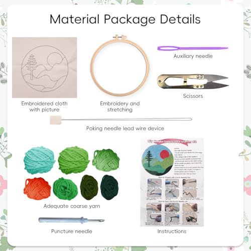 PATPAT® Silicone DIY Punch Needle Art Kit Beginners DIY Starry Night Punch Needle Art with Embroidery Needles,Tutorial,20x20cm Embroidery Hoop, Assorted - Image 2