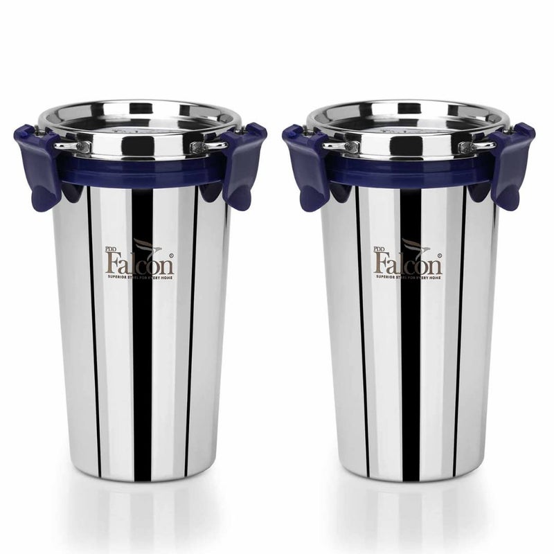PDDFALCON Stainless Steel Eco Nxt TumblerGlass With Steel Lid And Extra Clamp 100 Leak Proof 450 Set Of 2 450 Ml - Image 1