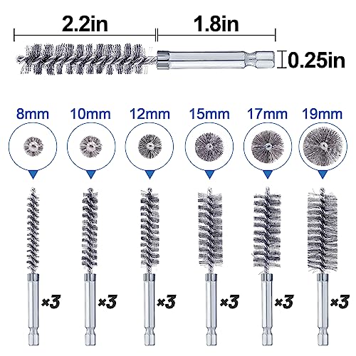 PAMASE 18pcs Wire Bore Brush Set with 1/4" Hex Shank for Power Drill - 6 Size (8/10/12/15/17/19mm) - Image 5