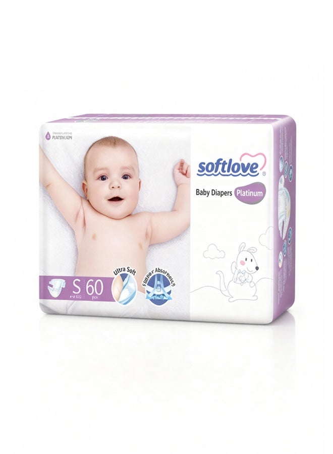 سوفت لوف | البلاتين | حفاضات الاطفال (الشريط) مقاس S عدد 60 حفاضة