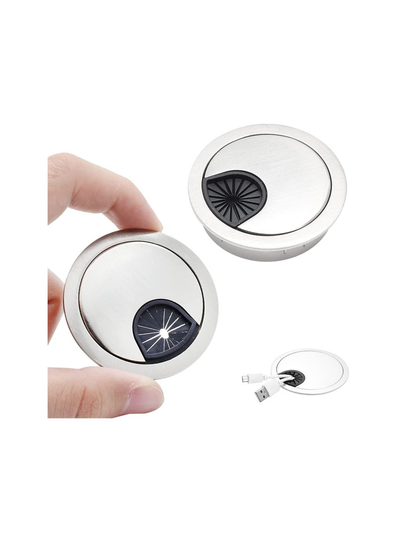 Metal Desk Cable Grommet 60mm 2 Pack Table Hole Cover for Computer Cables Wire Organizer for Office Desks Brushed Chrome Finish - Image 1