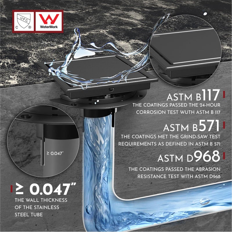 WEBANG 6 Inch Square Shower Drain Black Floor Drain with Flange Reversible 2-in-1 Cover Tile Insert Grate Removable SUS304 Stainless Steel CUPC Certified Matte Black - Image 5
