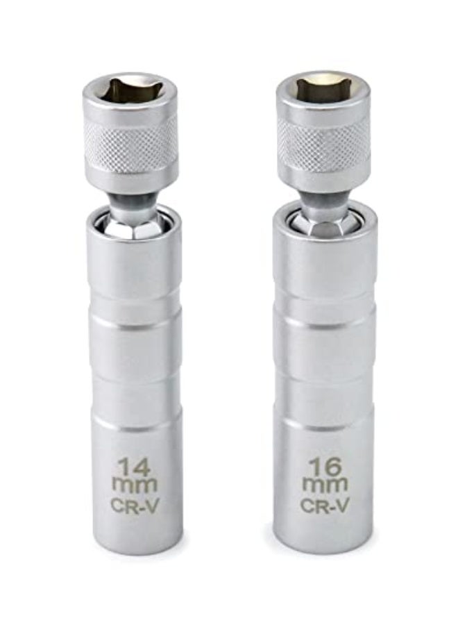 Generic QWORK 14mm&16mm Magnetic Swivel Spark Plug Socket, Thin Wall Magnetic Rotating 3/8" Drive 12 Point Standard Spark Plug Socket Removal Tool 360-degree Rotation for Maximum Flexibility  - Image 1