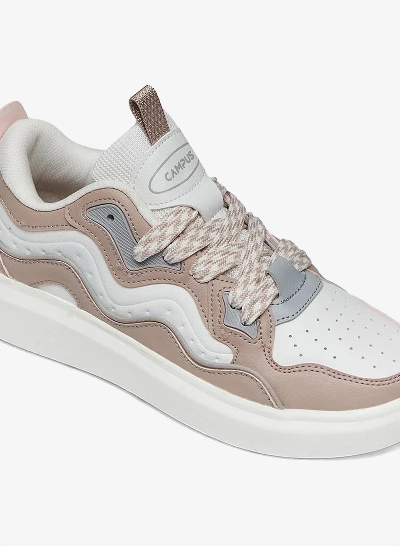 CAMPUS Off Wht/Mauve Women’s Cute Low Top Sneakers – Stylish Color-Block Design Shoes with Patterned Lace Detailing for Women | Best Price UAE