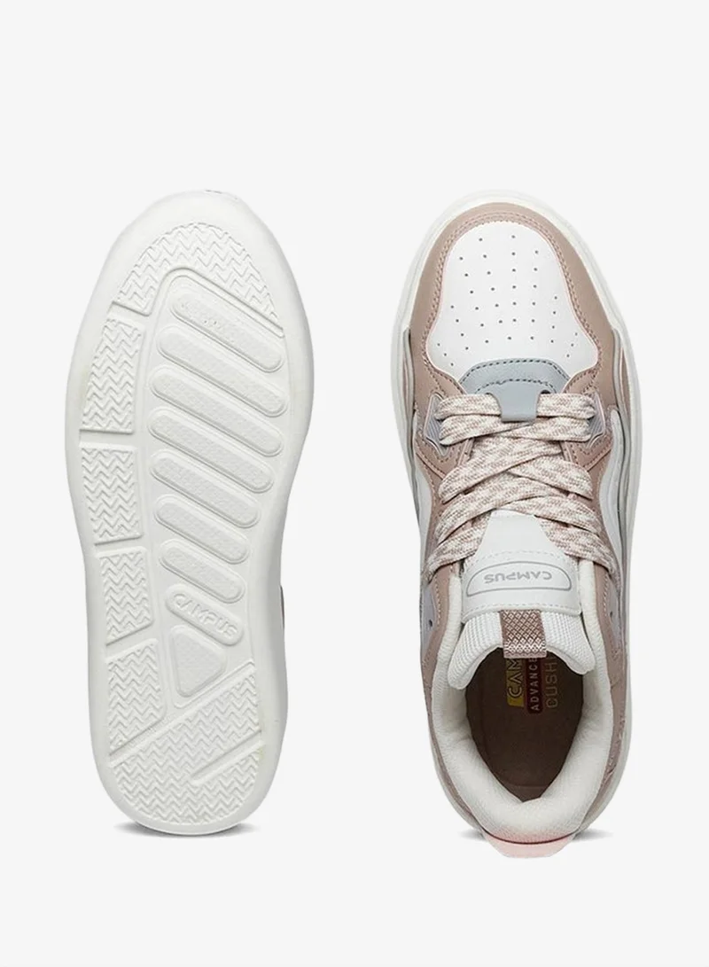 CAMPUS Off Wht/Mauve Women’s Cute Low Top Sneakers – Stylish Color-Block Design Shoes with Patterned Lace Detailing for Women | Best Price UAE