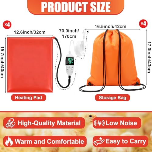Grinsvalley 4 Pack Heated Chicken Pad for Brooders Small Animal Pet Heating Pad Warming Chick Nesting Mat with Temperature and Timer Waterproof Chicken Coop Heater Mat(15.7 x 12.6 Inches) - Image 2