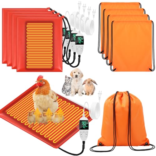 Grinsvalley 4 Pack Heated Chicken Pad for Brooders Small Animal Pet Heating Pad Warming Chick Nesting Mat with Temperature and Timer Waterproof Chicken Coop Heater Mat(15.7 x 12.6 Inches) - Image 1