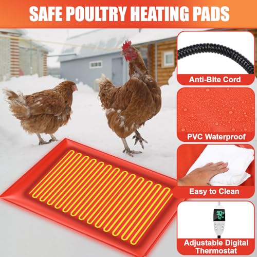 Grinsvalley 4 Pack Heated Chicken Pad for Brooders Small Animal Pet Heating Pad Warming Chick Nesting Mat with Temperature and Timer Waterproof Chicken Coop Heater Mat(15.7 x 12.6 Inches) - Image 4
