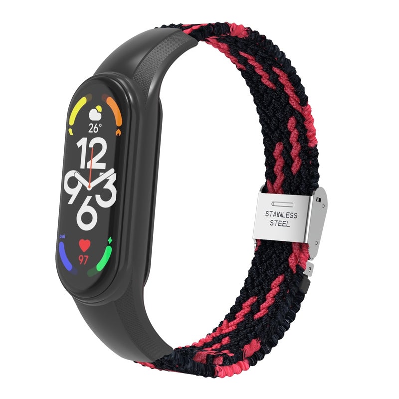 إيروريكس لساعة Xiaomi Mi Band 7 الذكية، سوار ساعة مدمج مضفر من النايلون قابل للتعديل (أسود وأحمر) - Image 1