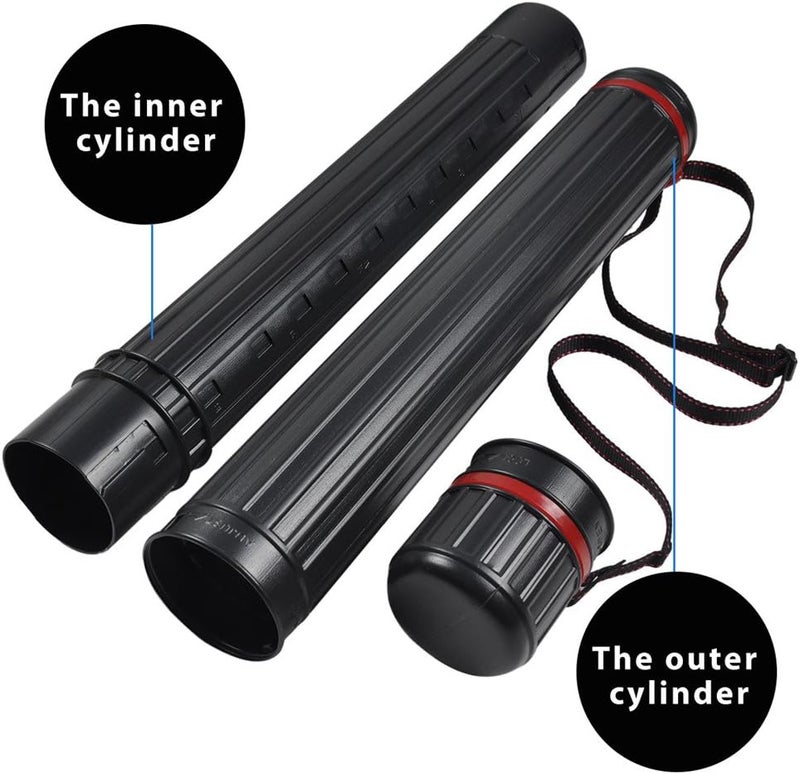 DEWEL Drawing Tube Blueprint Case Telescoping Art Tube Large Plastic Black Storage Tube Expands from 25 to 40 Inches Plastic Waterproof and Light Resistant Poster Tube with Strap - Image 5