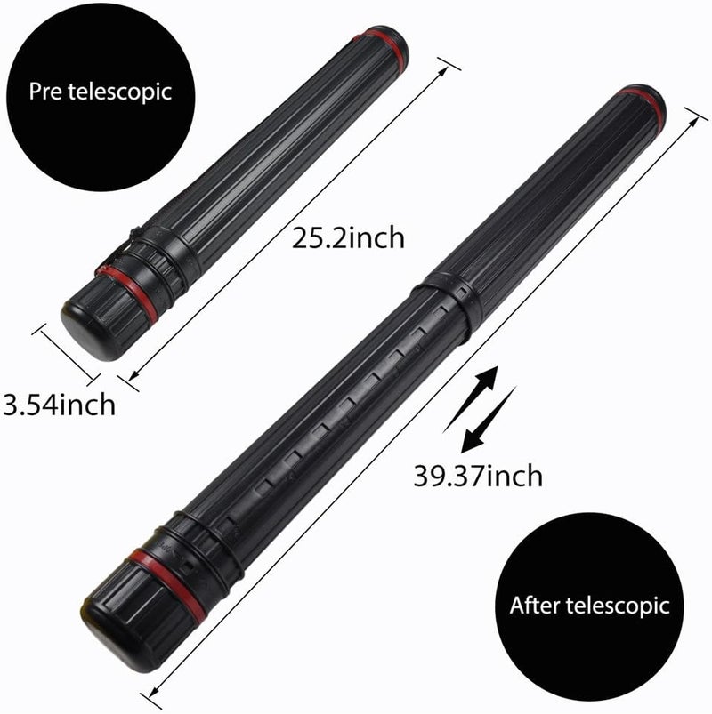 DEWEL Drawing Tube Blueprint Case Telescoping Art Tube Large Plastic Black Storage Tube Expands from 25 to 40 Inches Plastic Waterproof and Light Resistant Poster Tube with Strap - Image 2
