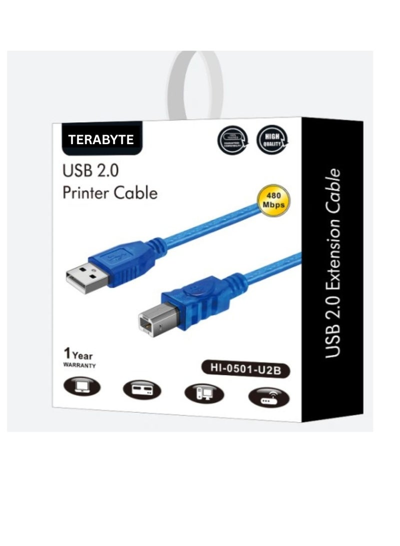 Terabyte USB 2.0 A-B CABLE BLUE 5M - Image 1