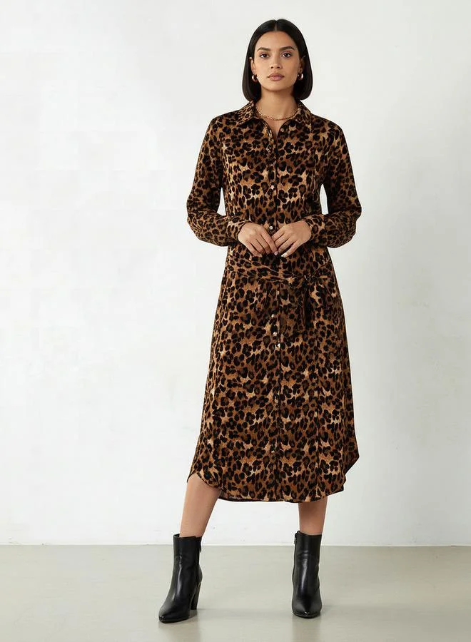 Splash FAV Animal Printed Long Sleeves Shirt Dress