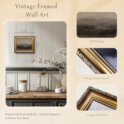 uniro Vintage Gold Framed Wall Art Moody Landscape Canvas Art Prints Painting Vintage Dark Green Landscape Wall Art Picture Antique Country Wall Decor for Living Room Bedroom Bathroom Office Farmhouse decor vintage Home Decor 9x12Inch - Image 3