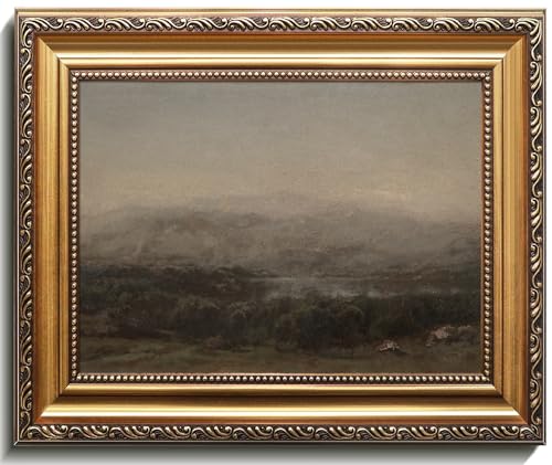 uniro Vintage Gold Framed Wall Art Moody Landscape Canvas Art Prints Painting Vintage Dark Green Landscape Wall Art Picture Antique Country Wall Decor for Living Room Bedroom Bathroom Office Farmhouse decor vintage Home Decor 9x12Inch - Image 1